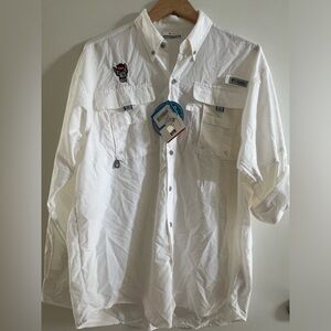 Men’s Columbia Omni Shade Shirt with NCSU logo.